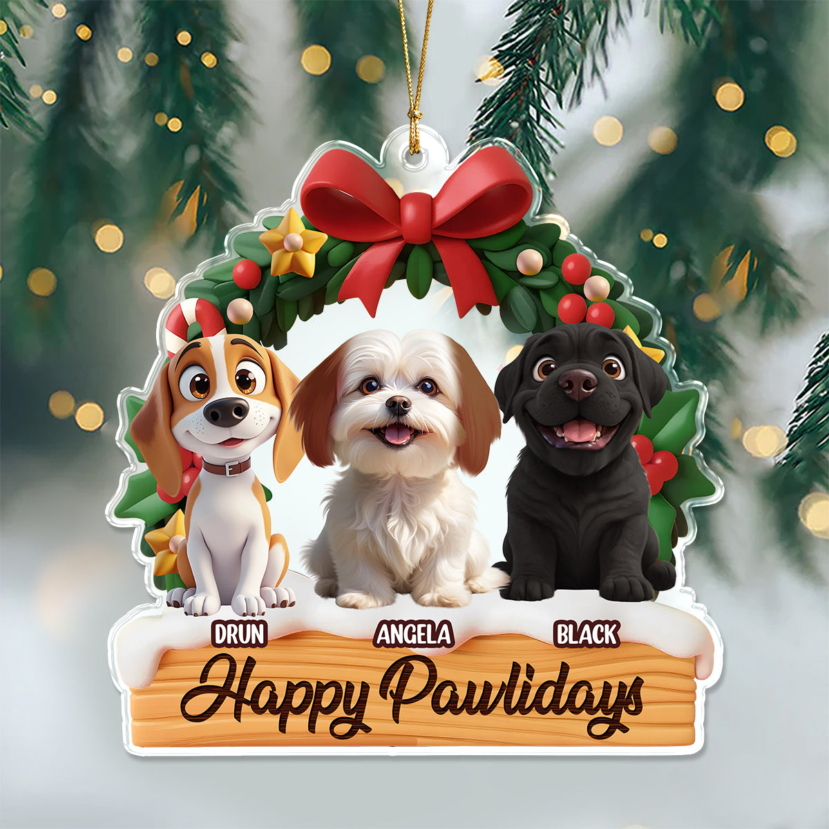 Personalized Happy Pawlidays Christmas Acrylic Ornament Gift For Dog Lover LM32 897247