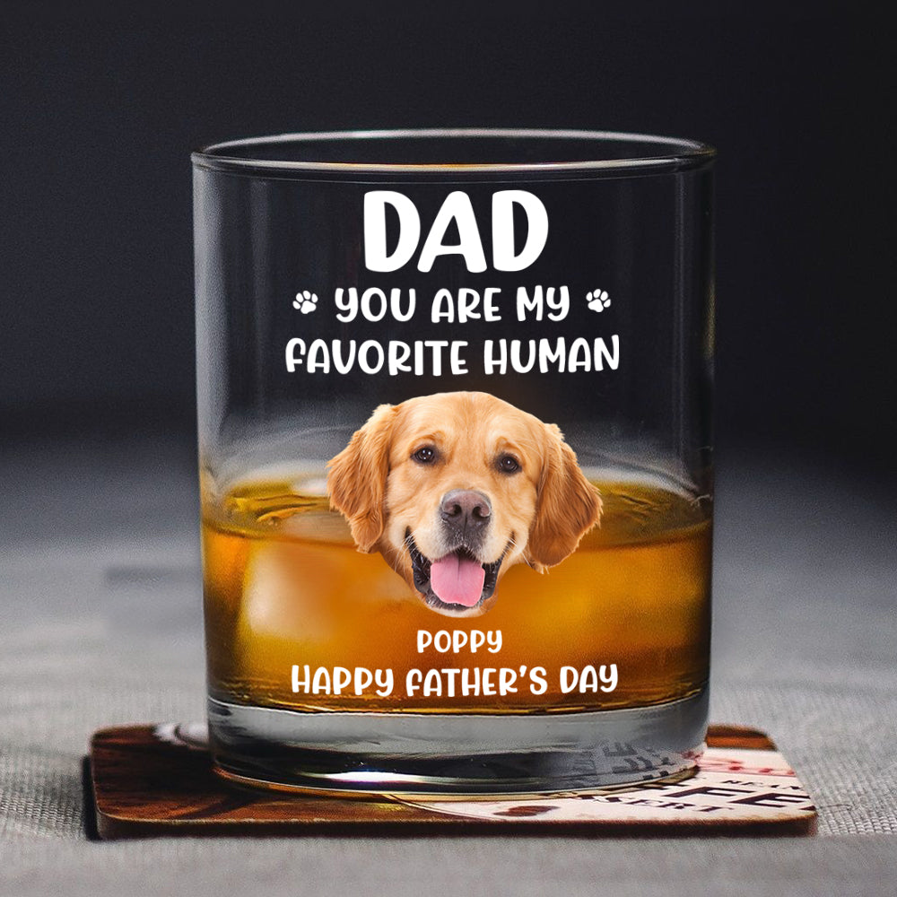 Custom Funny Face Dog Cat - Dad, You’re My Favorite Human Rock Glass HA75 892418