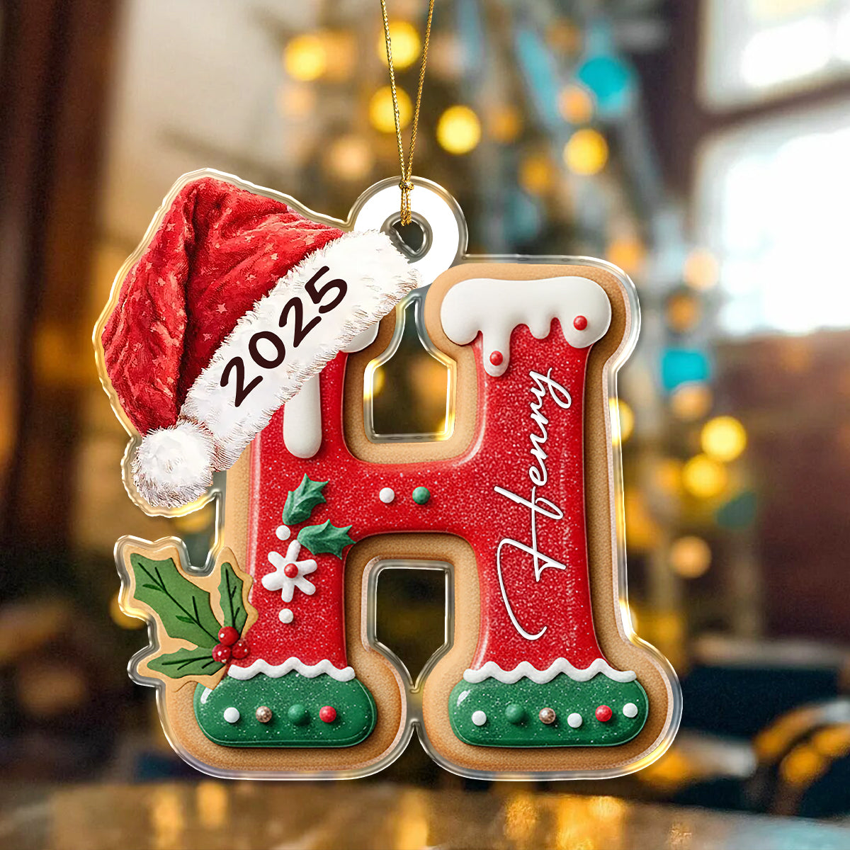 Personalized Gingerbread Letter Acrylic Ornament Gift For Mom, Dad, Brother, Sister, Kids HO82 900706