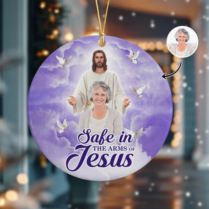 Custom Photo Safe In The Arms Of Jesus Memorial Ceramic Ornament For Christmas HA75 897516