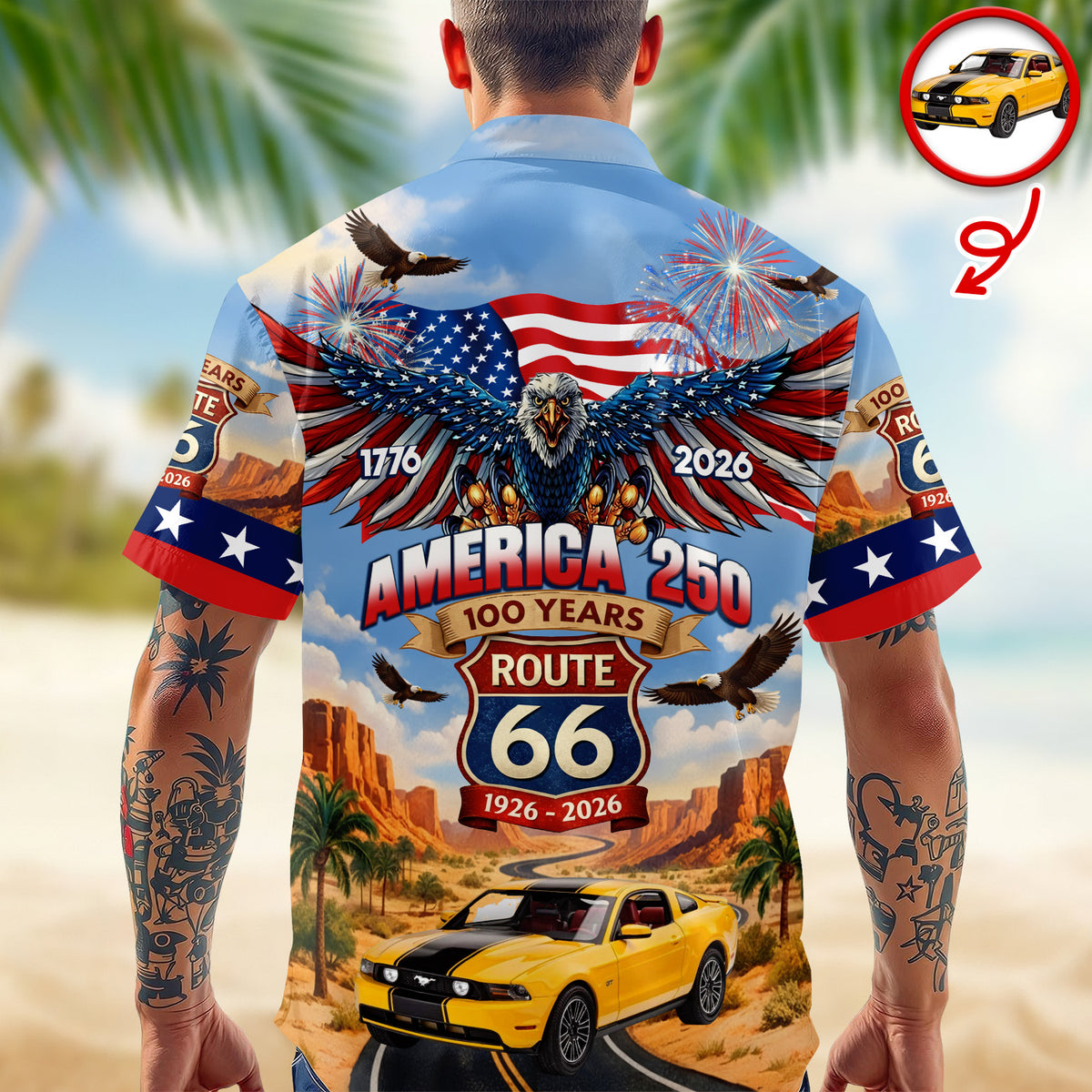 Custom Car Photo America 250 100 Years Route 66 1926-2026 Hawaii Shirt CH07 910542