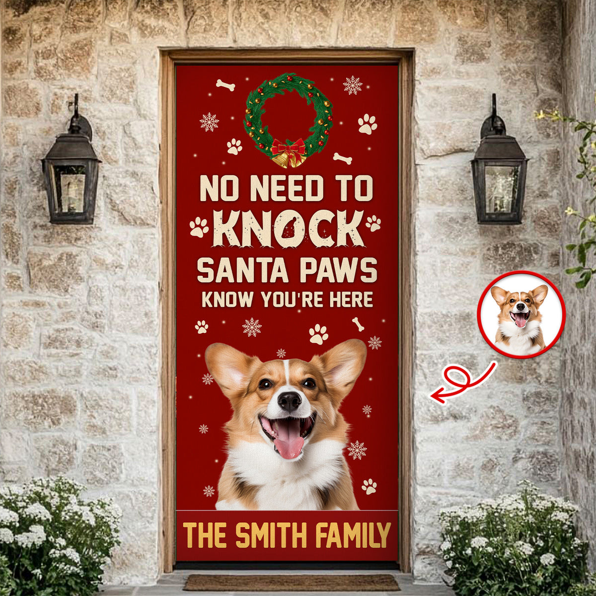 Custom Photo No Need To Knock Santa Paw Know You're Here - Personalized Door Cover CH07 896854