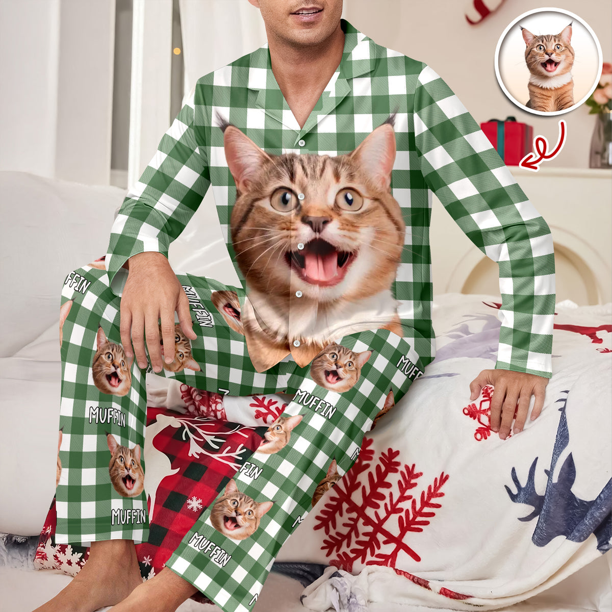Custom Cat Photo Winter Pattern Pajamas Funny Gift For Cat Lovers CH07 896946