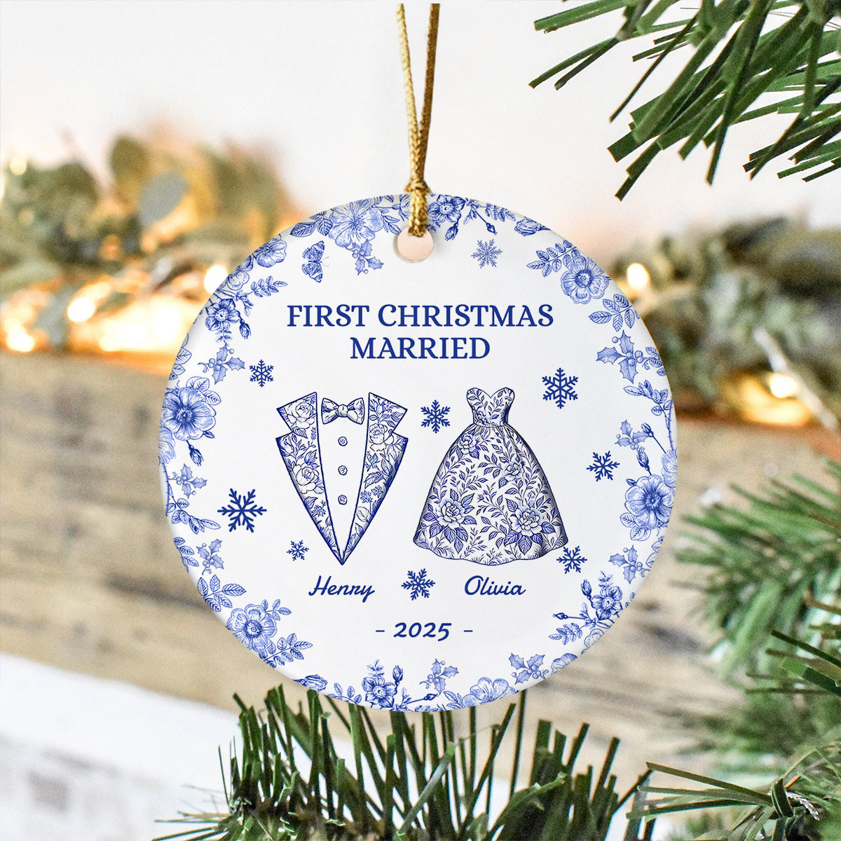 First Chirstmas As a Mr Mrs Personalized Circle Ceramic Ornament Christmas For Husband Wife CH07 896940