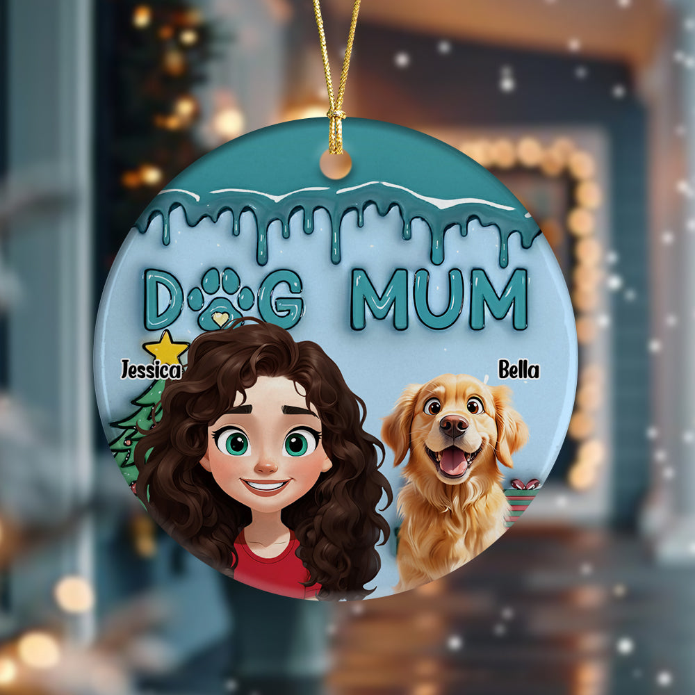 A Girl With Her Dogs - Personalized Christmas Ceramic Ornament Gift For Dog Lovers LM32 897157
