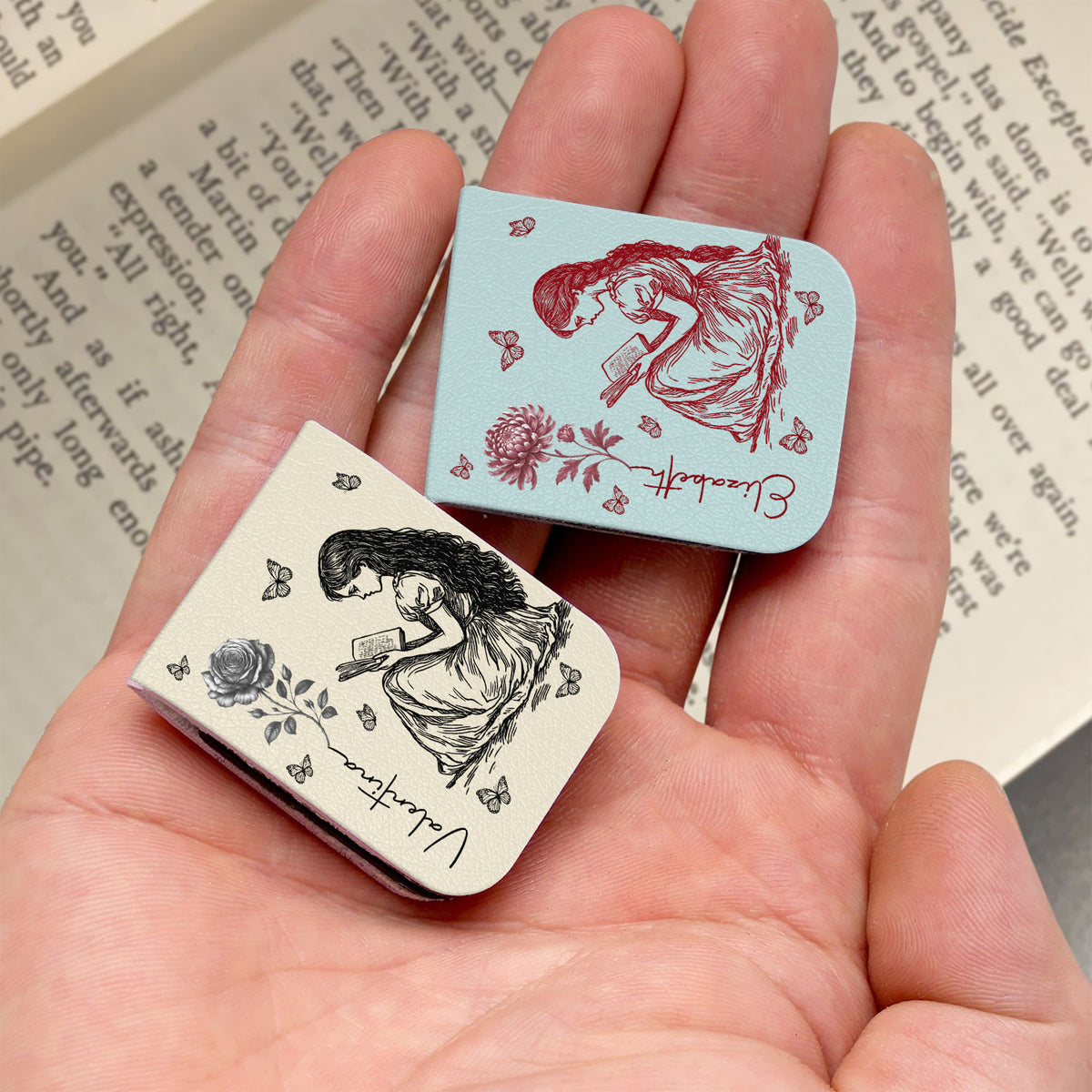 Birth Flower Book Lovers Toile De Jouy - Personalized Leather Magnetic Bookmark CH07 899540