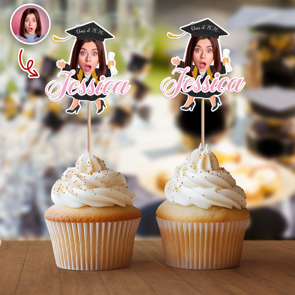 Custom Face Graduation Cupcake Topper - Congrats Grad Party Favors, Senior Cake Decor HO82 901496