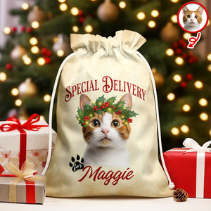 Personalized Cat Santa Christmas Bag Custom Cat Name Christmas Sack Special Delivery CH07 899416