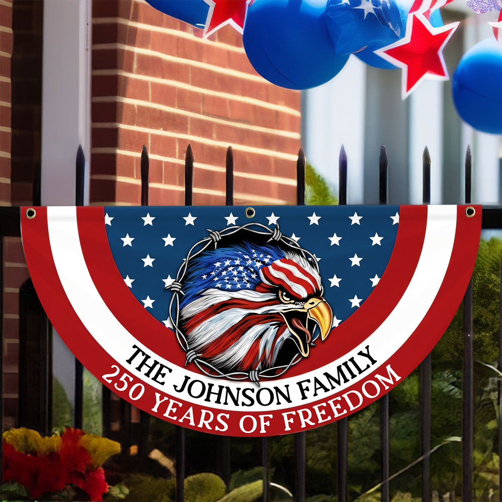 Custom Family Name American Flag 250 Years of Freedom 1776–2026 Patriotic Non-Pleated Fan Flag HO82 901334