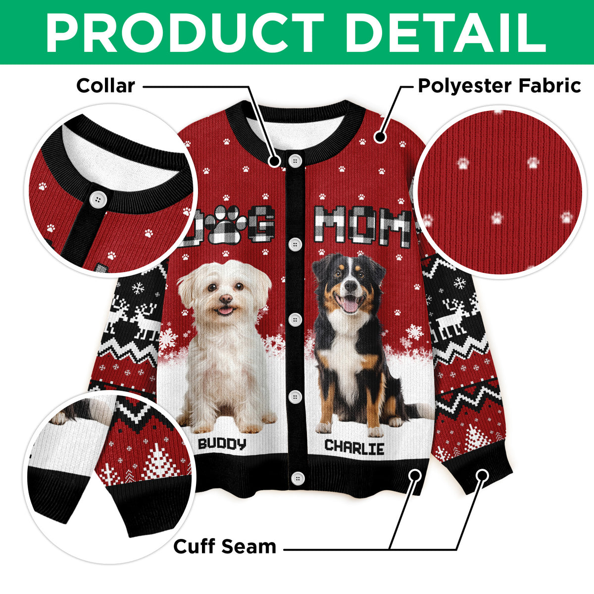 Custom Dog Photo Christmas Pattern Cardigan Christmas Gift HA75 898174