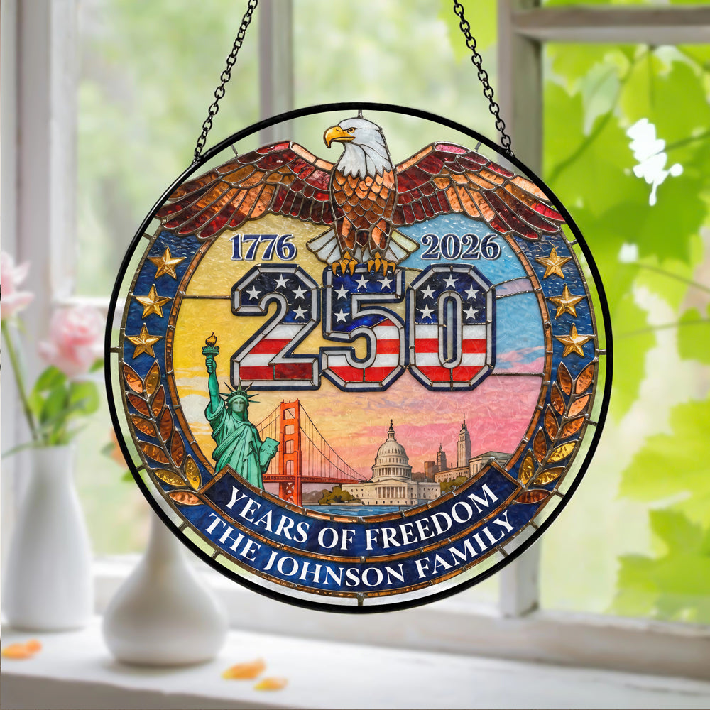 Custom Family Name American Eagle 250 Years Of Freedom Stained Glass Suncatcher LM32 899281