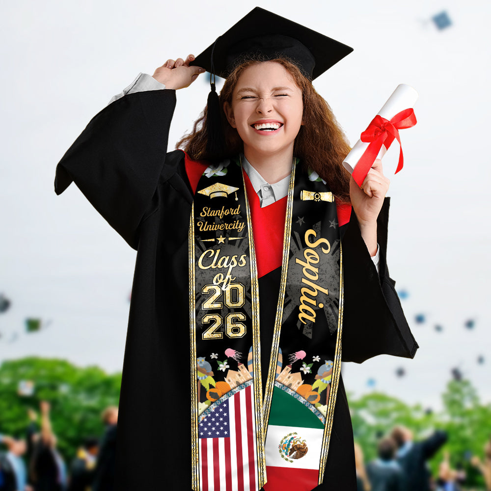 Personalized Class Of 2026 Country Flag Stoles Graduation Gift LM32 897695
