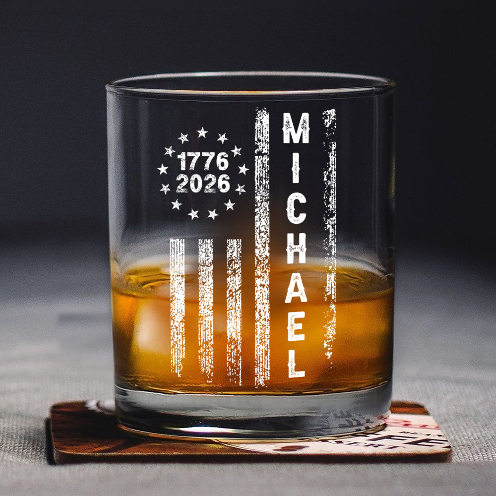 Personalized Name American 1776–2026 Flag Whiskey Glass HA75 920266
