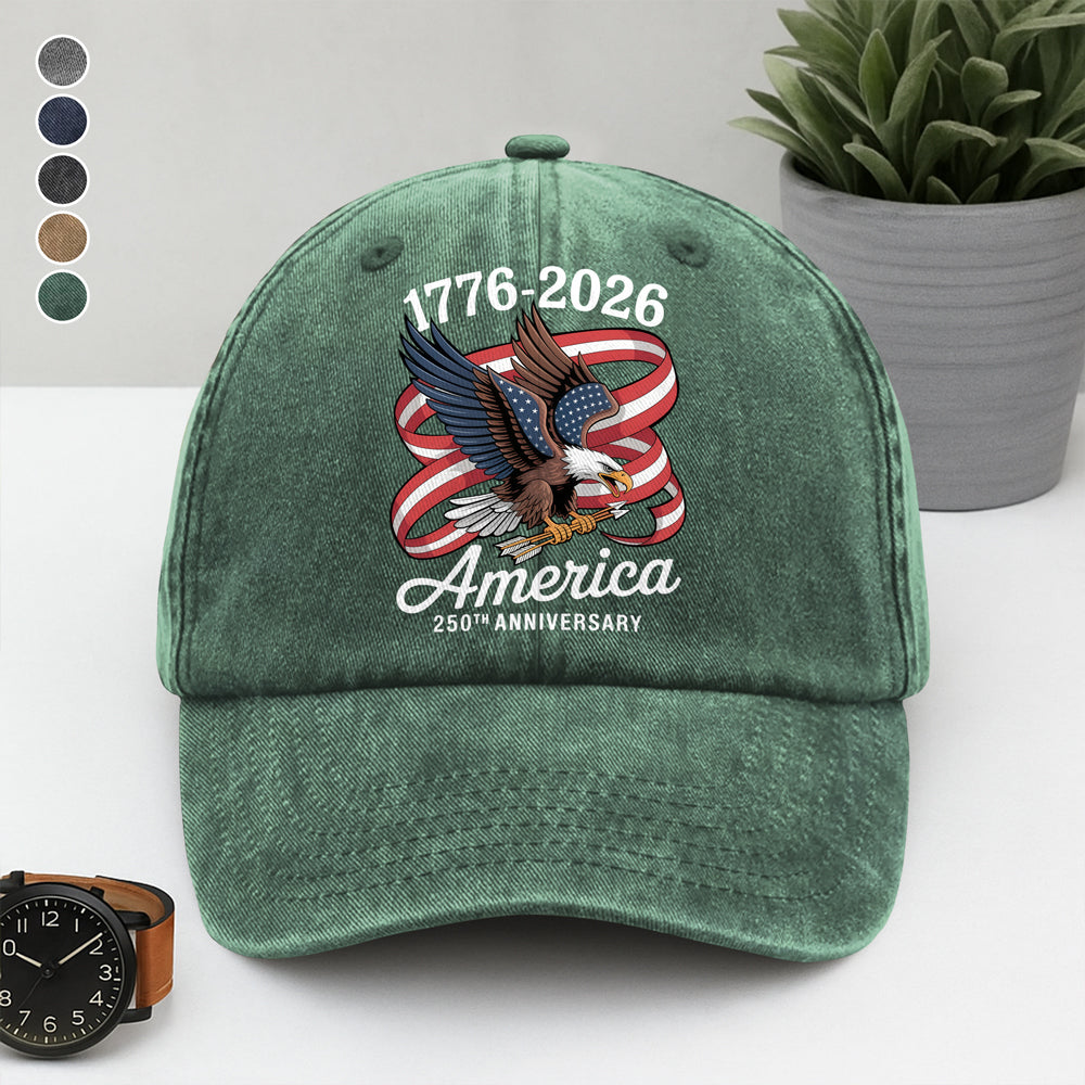America 250Th Anniversary 1776-2026 Eagle Us Flag Washed Denim Baseball Cap HA75 898832
