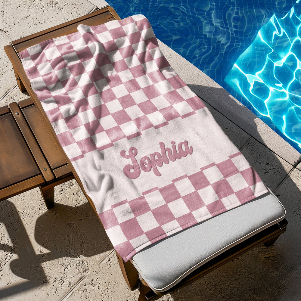 Personalized Name Checkered Pattern Beach Towels Vacation Gift HO82 894236