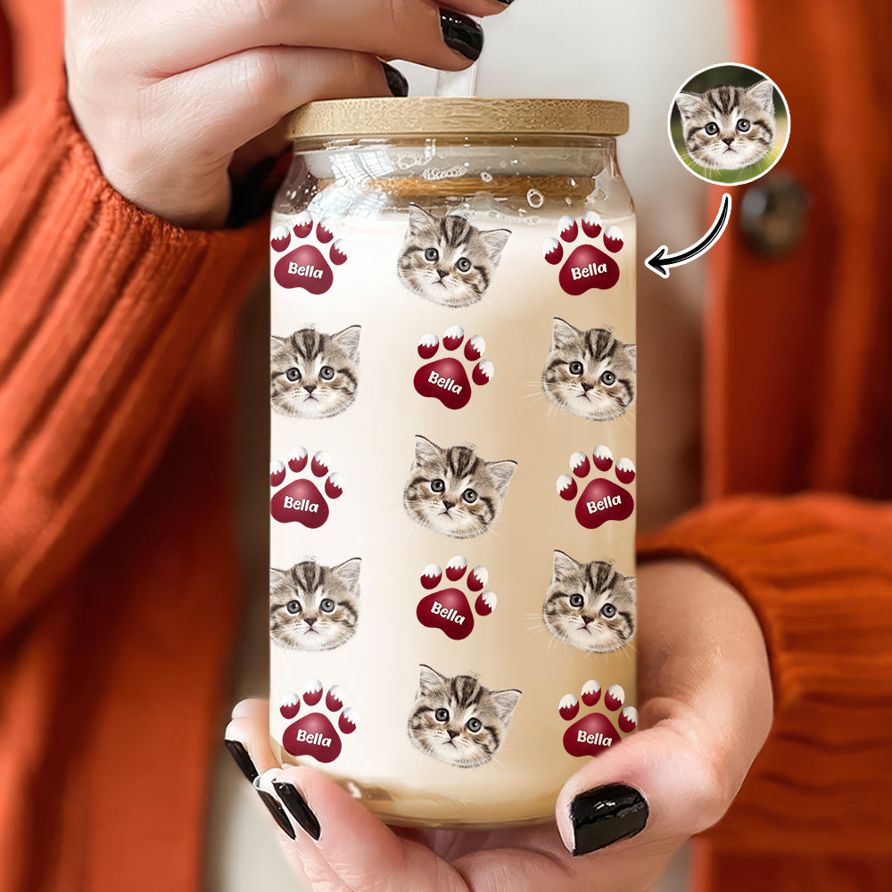Custom Face Dog Cat With Paw Glass Can With Lid Gift For Dog Cat Lover HA75 898336