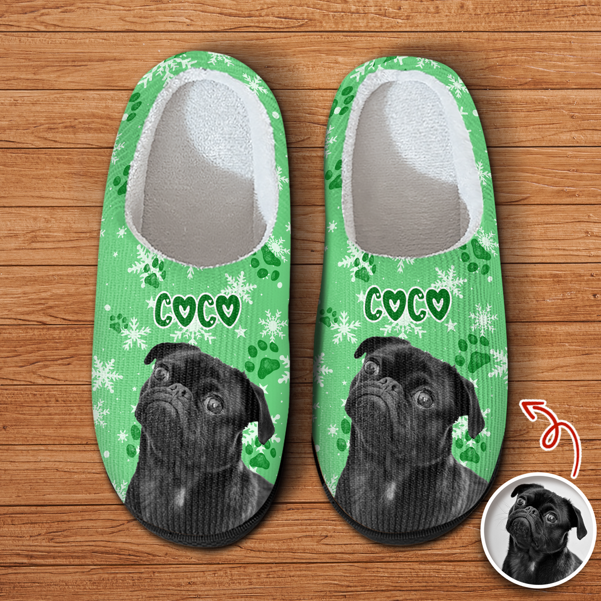 Custom Dog Photo Christmas Fluffy Slippers Christmas Gift CH07 896402