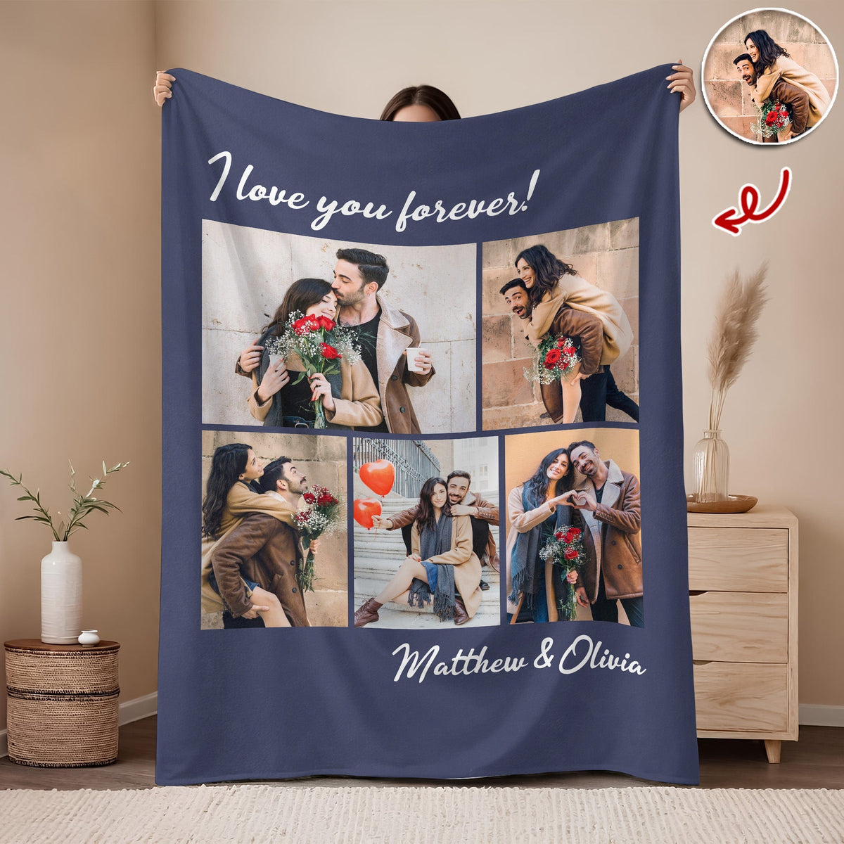 Custom Photo I Love You Forever Valentine Gift Blanket For Couple TH10 896861