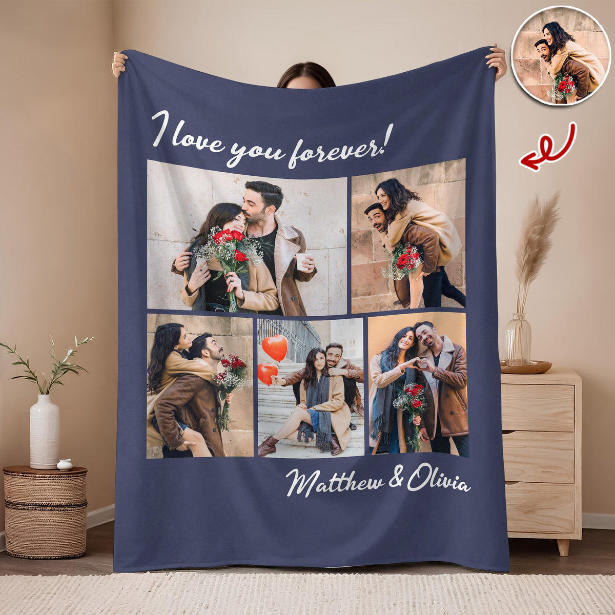 Custom Photo I Love You Forever Valentine Gift Blanket For Couple TH10 896861