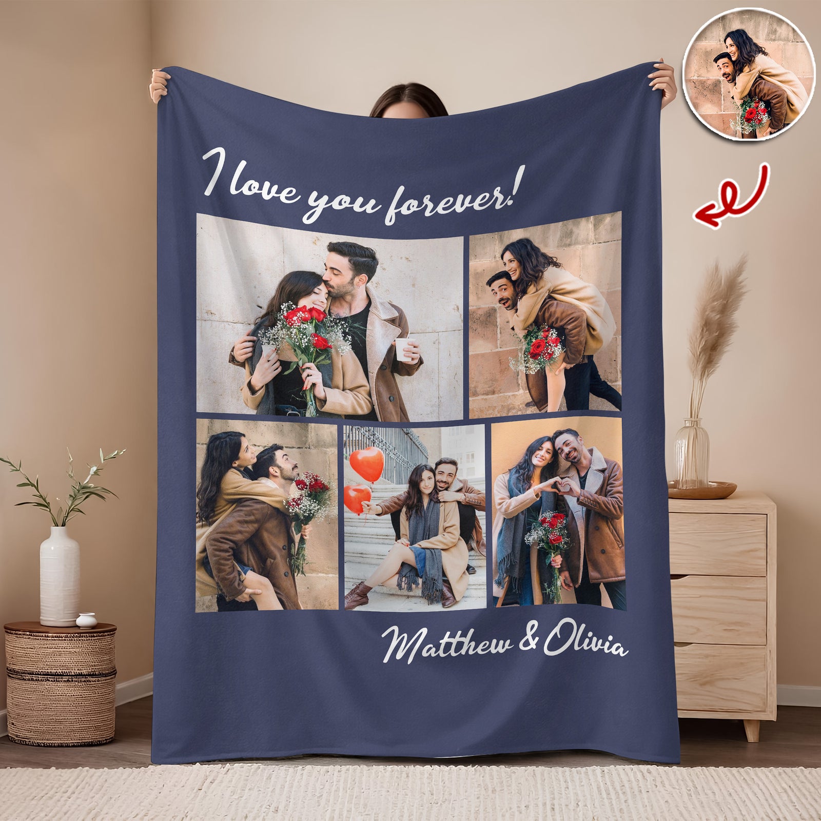 Custom Photo I Love You Forever Valentine Gift Blanket For Couple TH10 896861