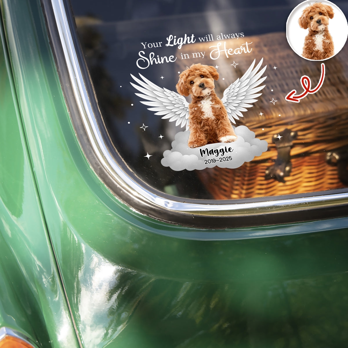 Custom Pet Photo Your Light Will Always Shine In My Heart Memorial Car Sticker HO82 900990