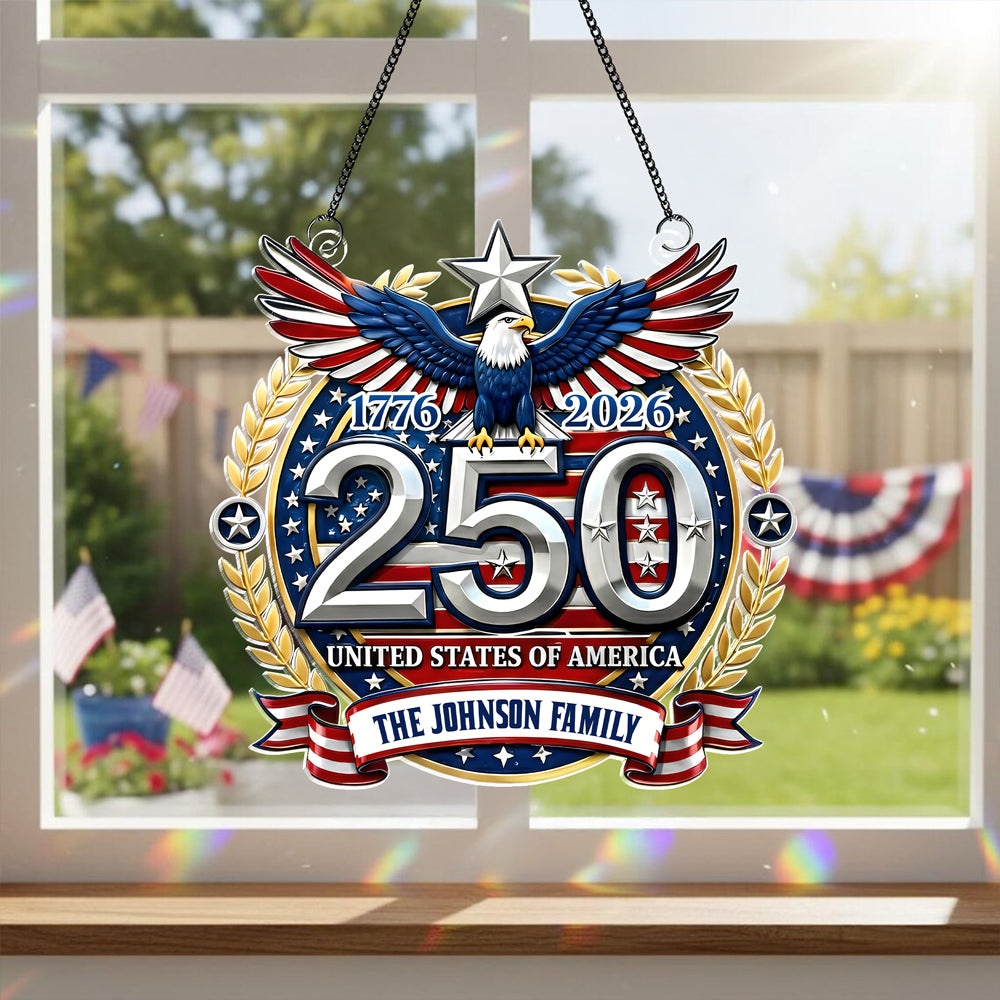 Custom Family Name USA 250th Anniversary Patriotic Acrylic Suncatcher LM32 899279