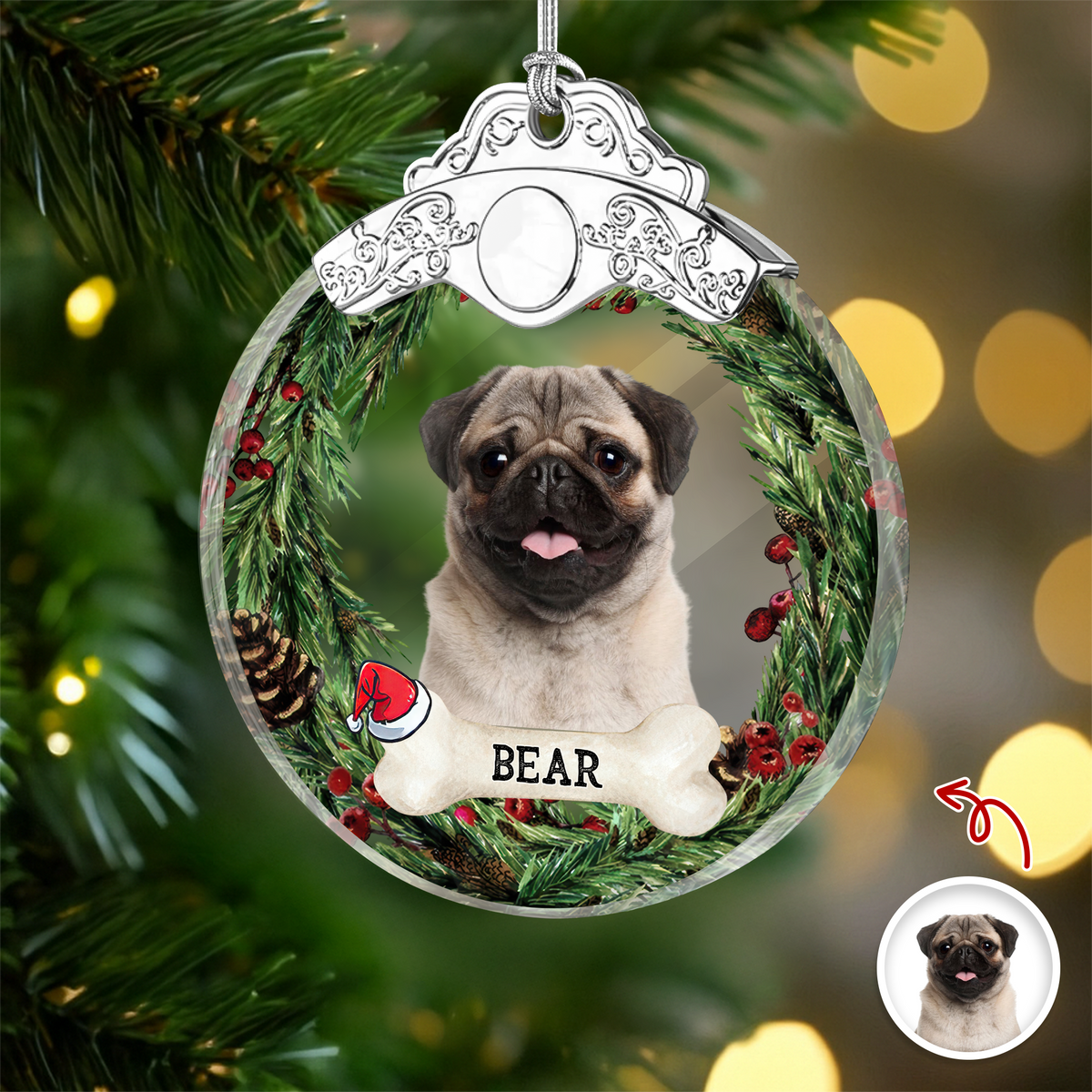 Custom Photo Dog Metal Glass Ornament For Christmas HA75 897168