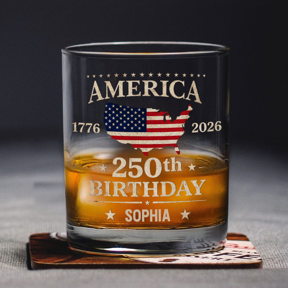 Custom Name America 250th Birthday Whiskey Glass TH10 898687