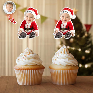 Custom Baby Santa Photo First Christmas Cupcake Topper CH07 899030