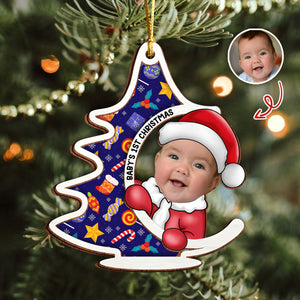 Custom Photo First Christmas Tree Baby Santa - Personalized 2 Layered Wood Ornament CH07 899132