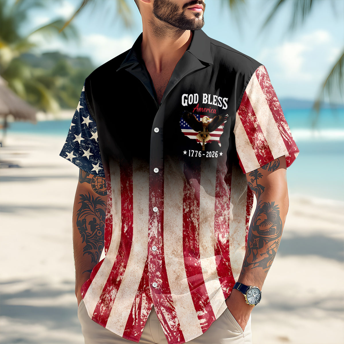 Patriotic 250th Anniversary God Bless America Eagle 1776–2026 Hawaii Shirt HA75 920608