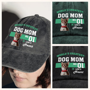 Custom Photo World's Greatest Dog Mom No.1 Washed Denim Baseball Cap LM32 895565