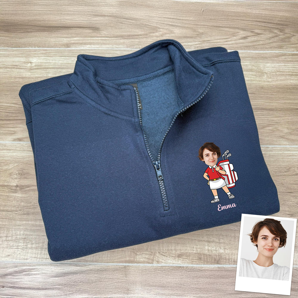 Custom Funny Face Golf Print Quarter Zip Sweater HA75 898650
