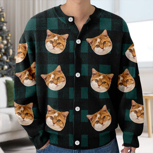 Custom Cat Face Photo With Christmas Pattern Ugly Cardigan CH07 899824