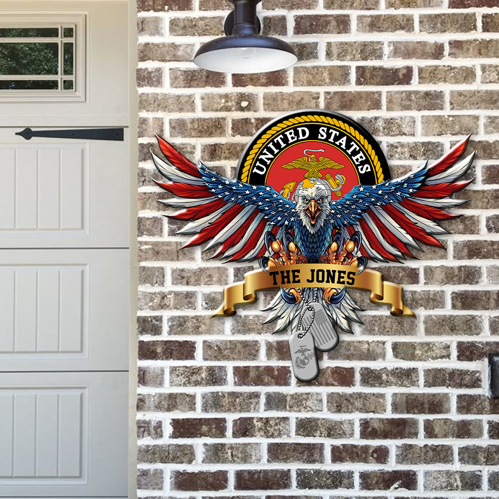 Personalized Name USA Bald Eagle with Flag Sign Independence Day Monogram Metal Sign LM32 897895