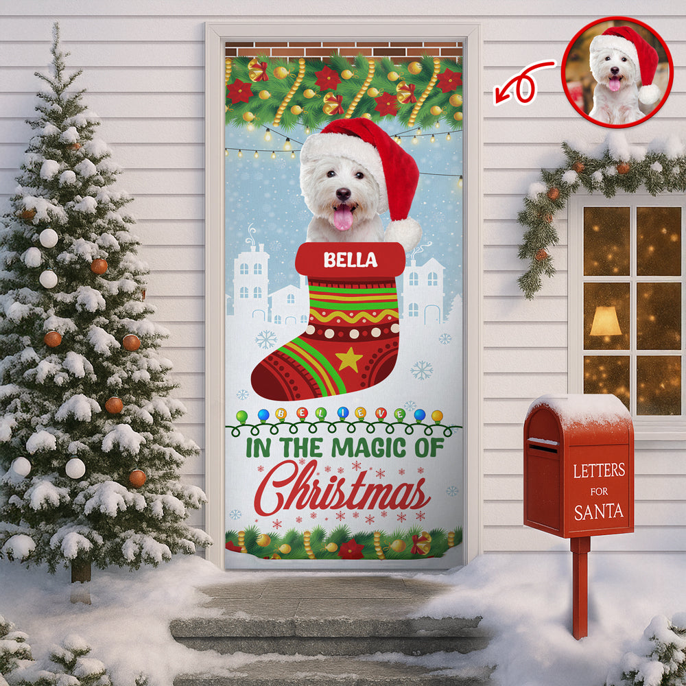 Custom Photo In The Magic Of Christmas Dog Door Cover HO82 900272