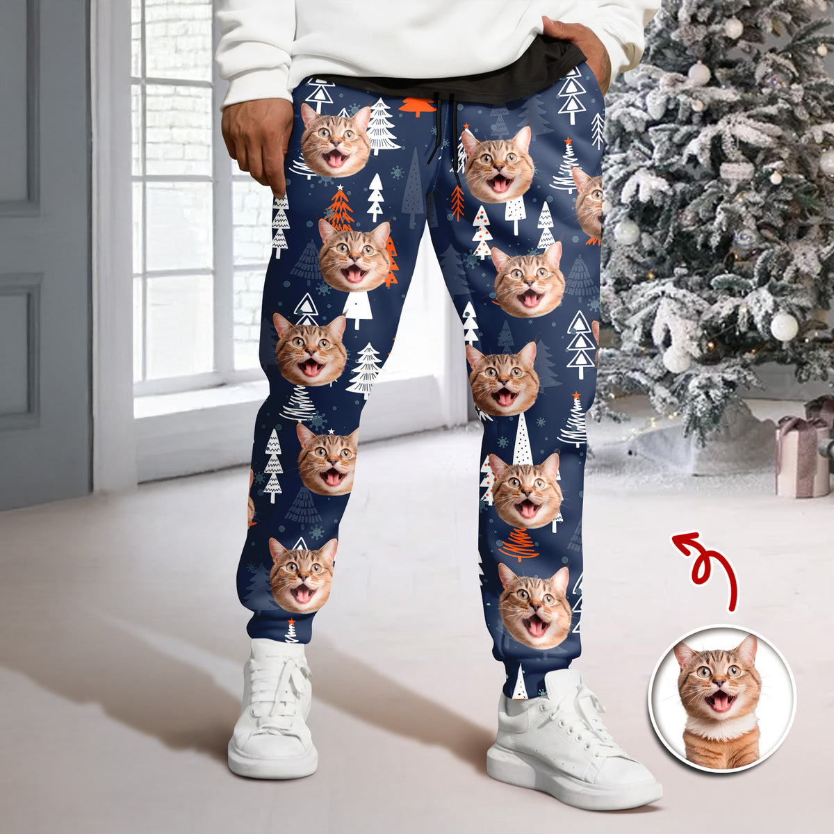 Custom Photo Cat Christmas Sweatpants, Gift For Cat Mom Cat Dad HA75 897144