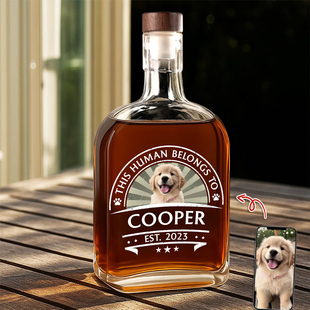 Custom Dog Photo This Human Belong To Whiskey Bottle For Dog Lovers LM32 895021