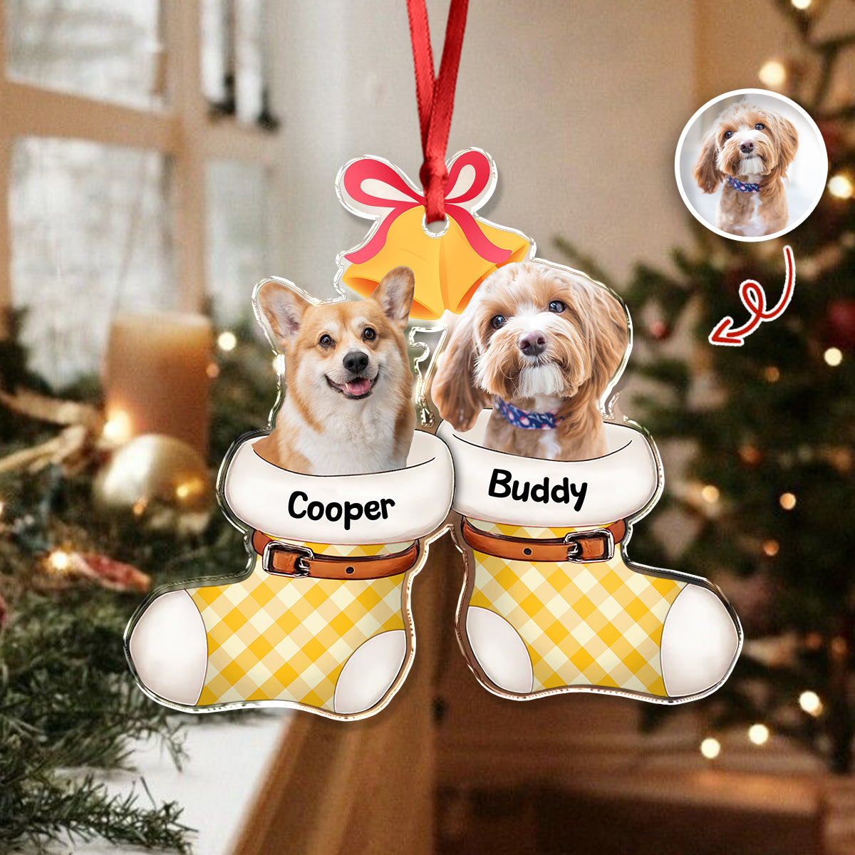 Custom Dog Photo On Stocking Acrylic Ornament For Christmas TH10 894391