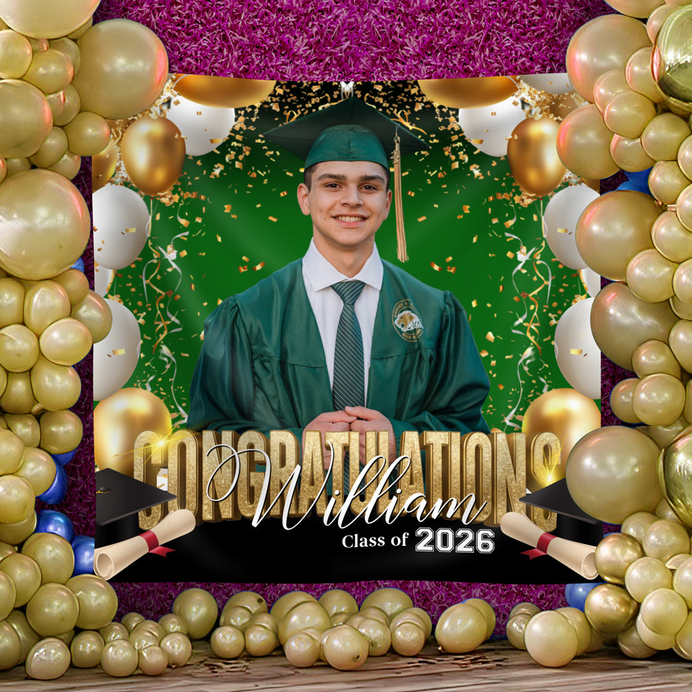 Custom Photo Congrats Graduation Class Of 2026 Balloons Backdrop HO82 902032