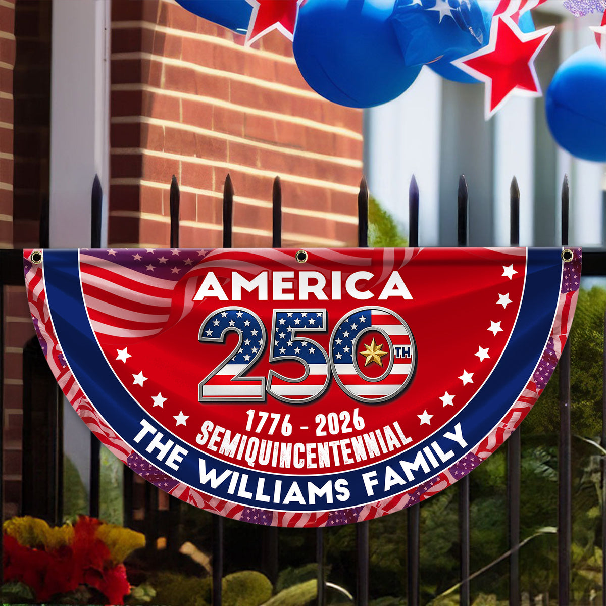 Custom Family Name America 250 1776–2026 Semiquincentennial Non-Pleated Fan Flag CH07 910450