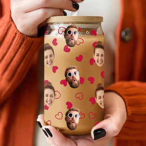 Custom Boyfriend Girlfriend Photo With Heart Glass Can With Lid Valentine's Day TH10 896963