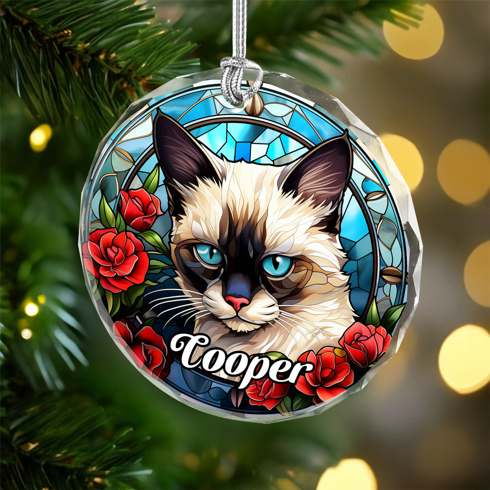Custom Cat Stained Glass Style Christmas Glass Ornament TH10 896417