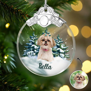 Custom Dog Photo Metal Top Glass Ornament For Christmas HA75 897170