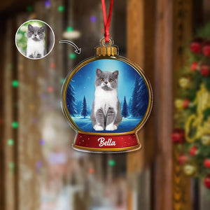 Custom Cat Photo Snow Globe With Name Acrylic Ornament Christmas Gift For Cat Lover CH07 896836