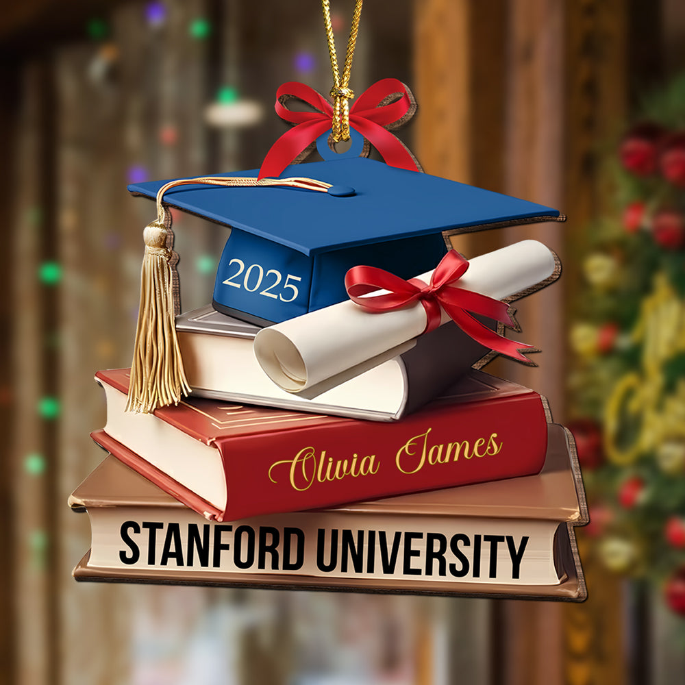 Graduation Cap With Books - Personalized Wooden Ornament Graduation Gifts LM32 897319