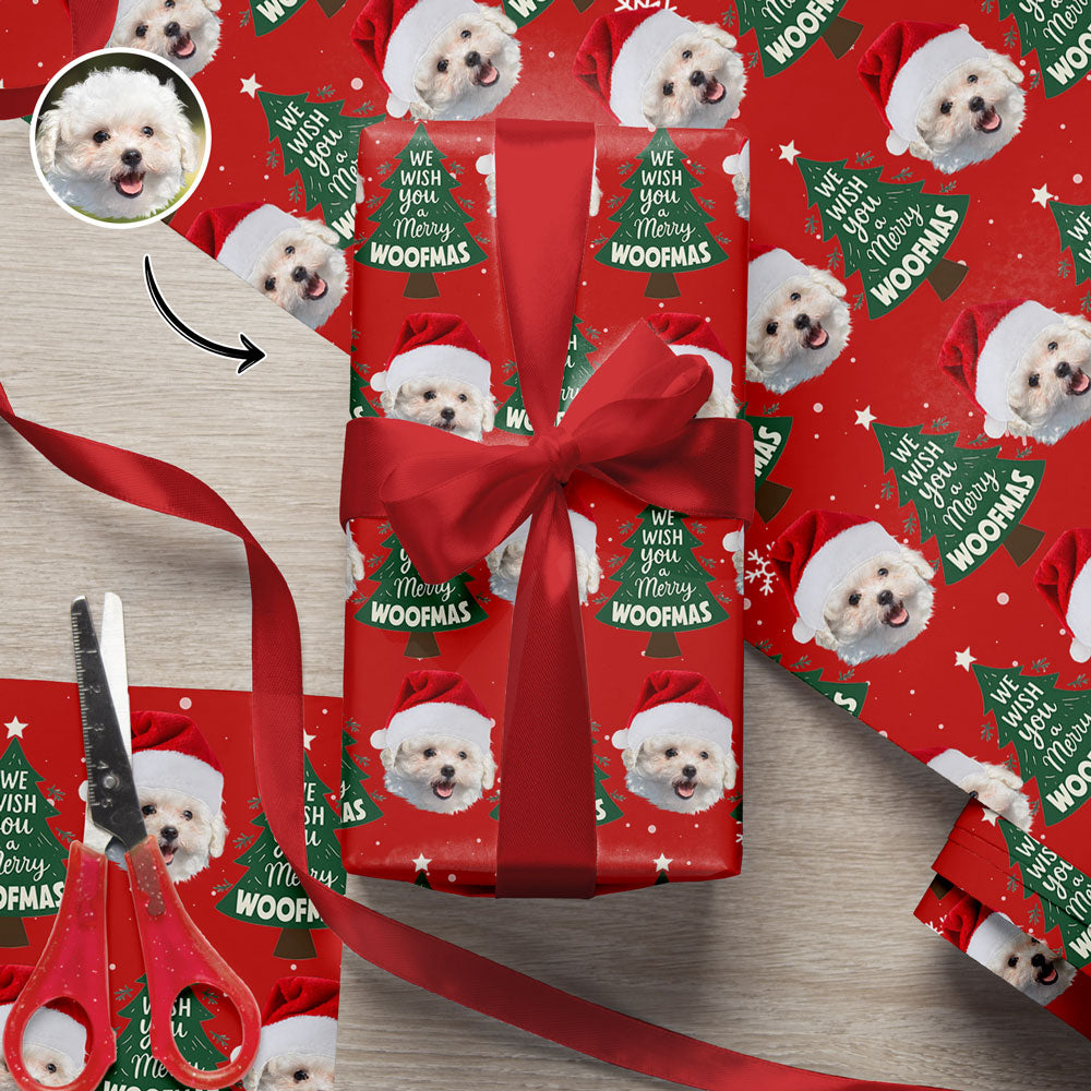 Funny Dog Santa Face Wrapping Paper We Wish You A Merry Christmas Wrapping Paper CH07 895472