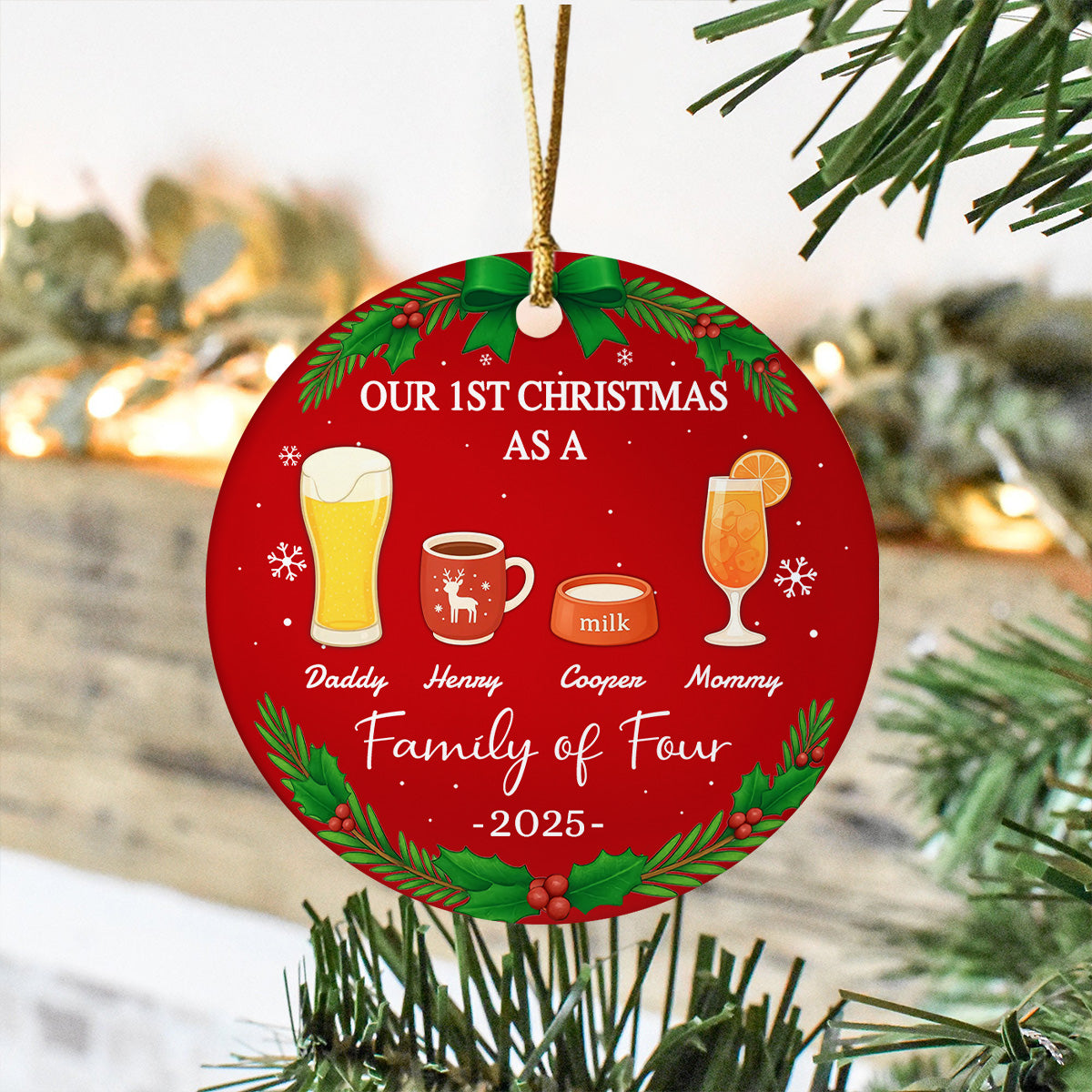 Our First Christmas As A Family Personalized Christmas Ceramic Ornament HA75 897800