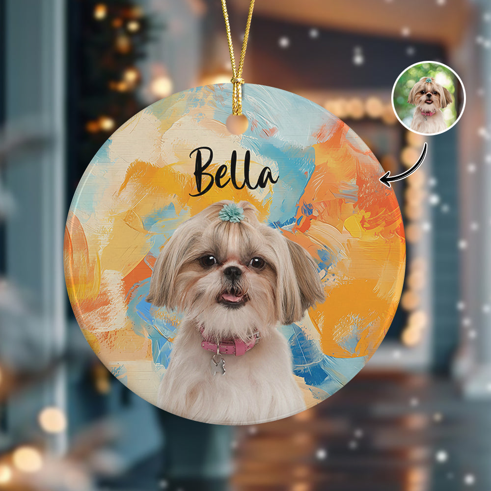 Custom Cute Dog Photo Colorful Background Ceramic Ornament LM32 895125