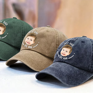 Custom Photo Best Dad By Par Washed Denim Baseball Cap HA75 892480